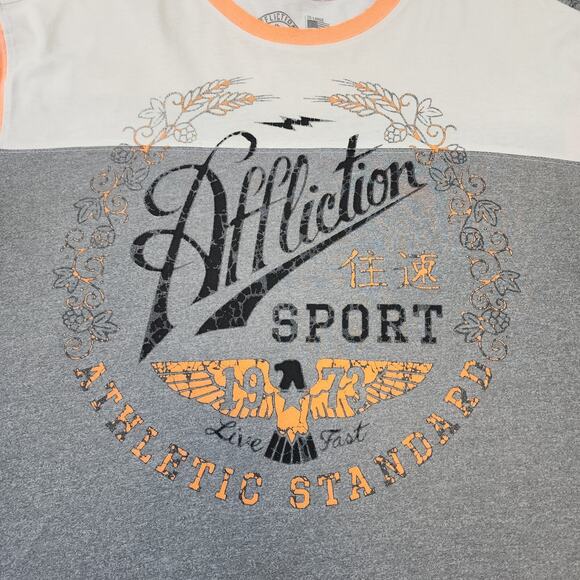 Affliction Shirt Mens 2XL Gray Orange Short Sleeve Tee Live Fast Eagle USA Made - Picture 10 of 14